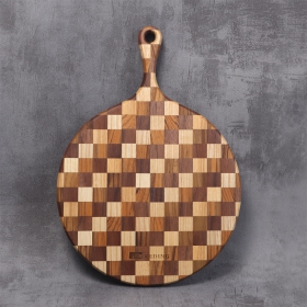 Wooden Serving Board Round (Checkered - Beige/Brown)(画像)